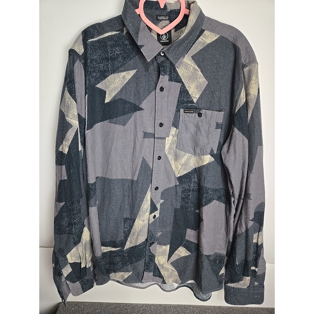 Vintage Y2k Volcom Flannel Shirt Geometric Size Large Skater Blink 182 Zumiez